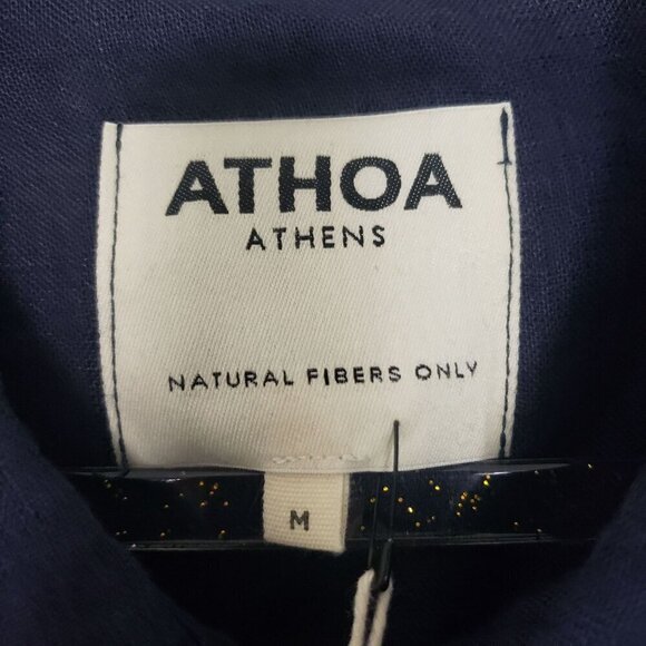 NEW Athoa Athens Shirt Mens Size Medium Linen Night Blue Long Sleeve Button Up - Picture 6 of 12